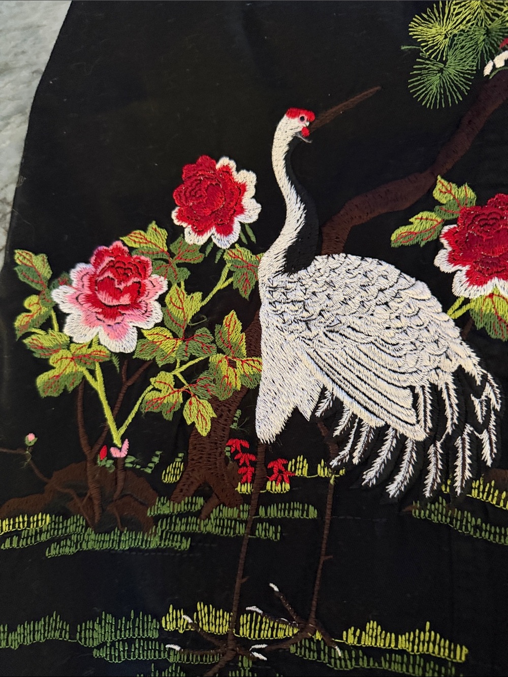Johnny Was Black Embroidered Crane Cargo Pants with Pink & Green Floral Accents - Picture 5 of 11